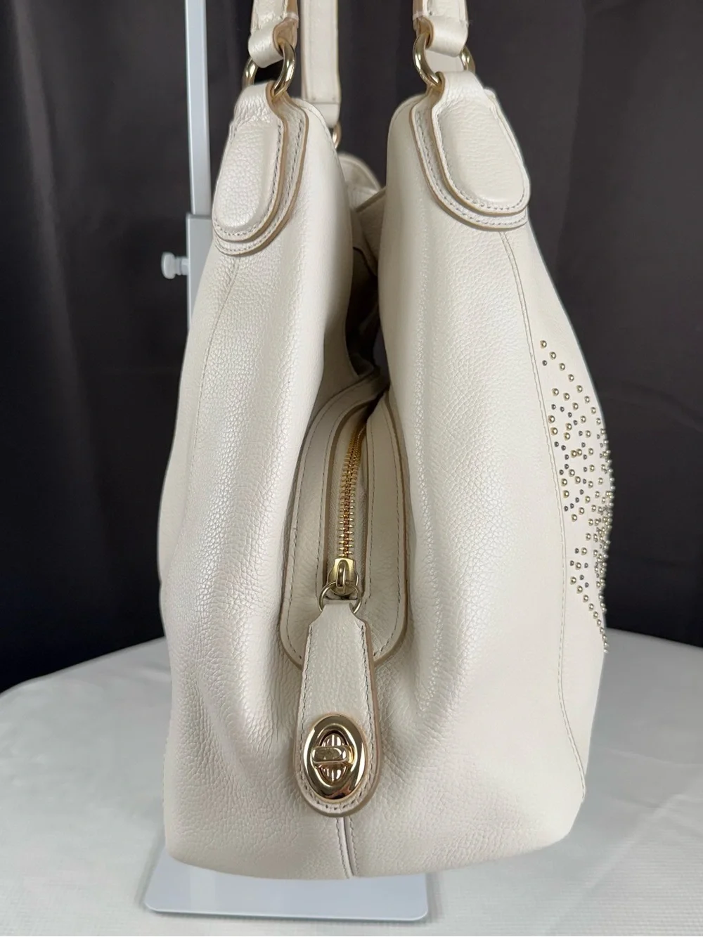 Coach Cream Leather Studded Shoulder Tote